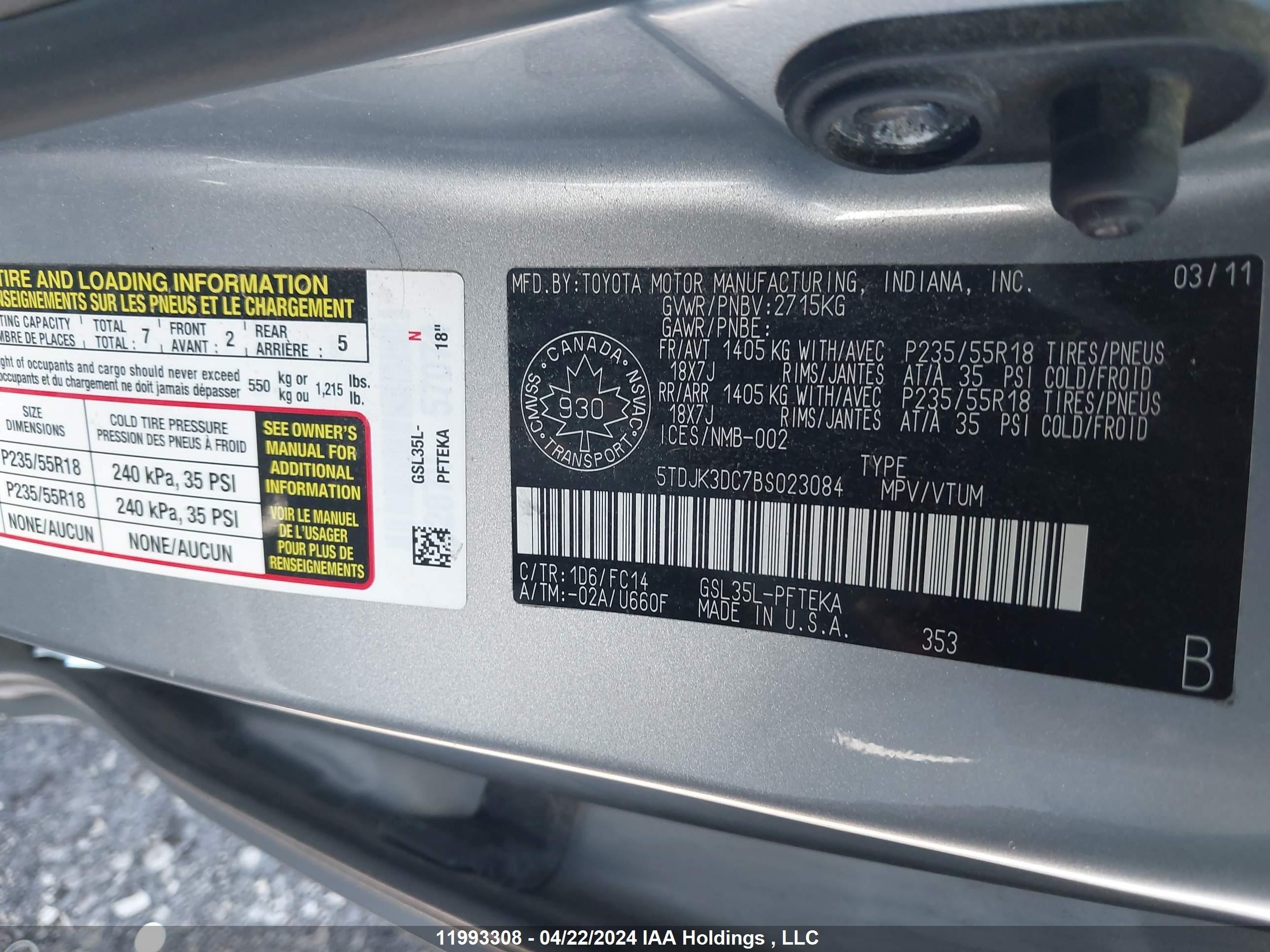 Photo 8 VIN: 5TDJK3DC7BS023084 - TOYOTA SIENNA 