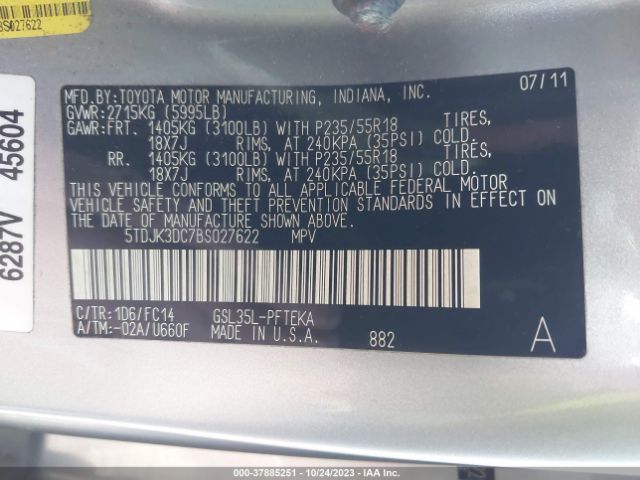 Photo 8 VIN: 5TDJK3DC7BS027622 - TOYOTA SIENNA 