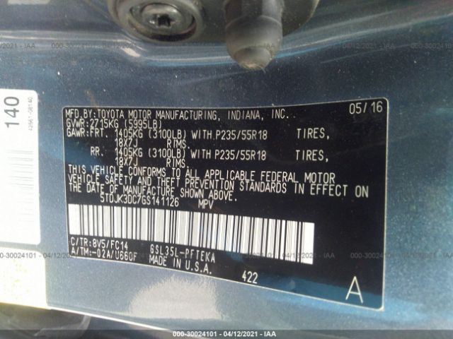 Photo 8 VIN: 5TDJK3DC7GS141126 - TOYOTA SIENNA 