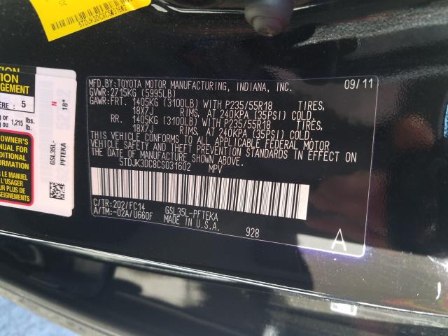 Photo 9 VIN: 5TDJK3DC8CS031602 - TOYOTA SIENNA LE 