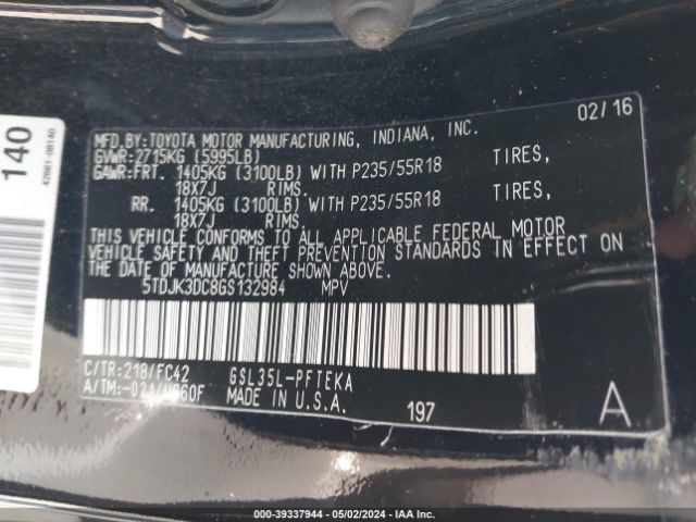 Photo 8 VIN: 5TDJK3DC8GS132984 - TOYOTA SIENNA 