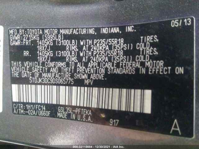 Photo 8 VIN: 5TDJK3DC9DS065775 - TOYOTA SIENNA 