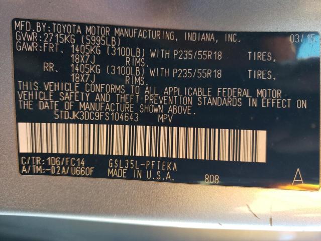 Photo 12 VIN: 5TDJK3DC9FS104643 - TOYOTA SIENNA LE 