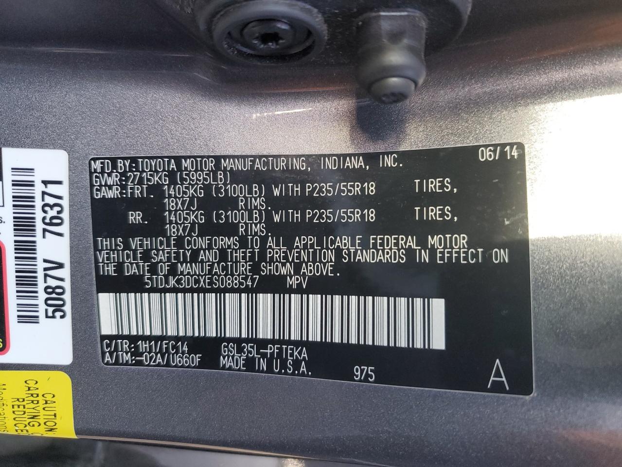 Photo 12 VIN: 5TDJK3DCXES088547 - TOYOTA SIENNA 