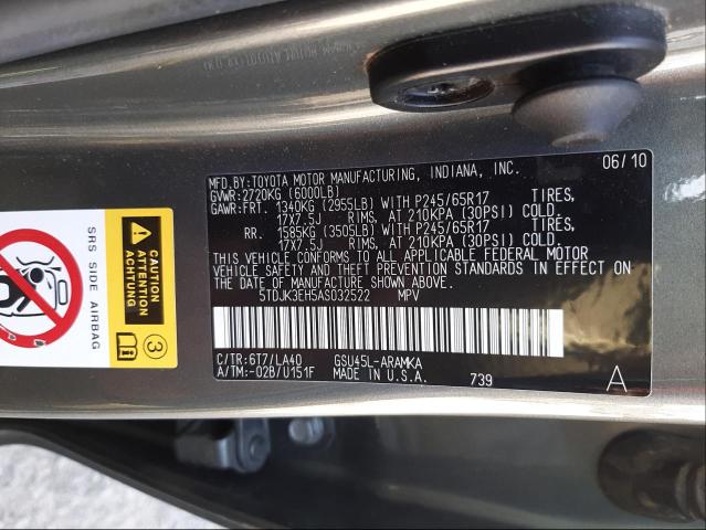 Photo 9 VIN: 5TDJK3EH5AS032522 - TOYOTA HIGHLANDER 