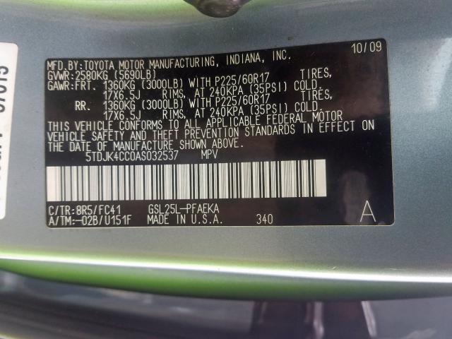 Photo 9 VIN: 5TDJK4CC0AS032537 - TOYOTA SIENNA LE 