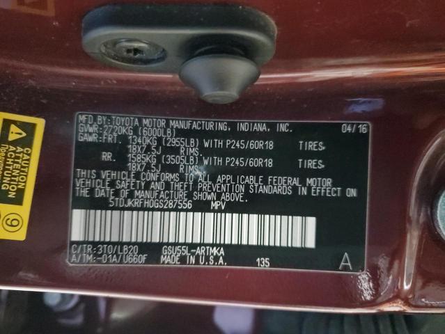 Photo 12 VIN: 5TDJKRFH0GS287556 - TOYOTA HIGHLANDER 