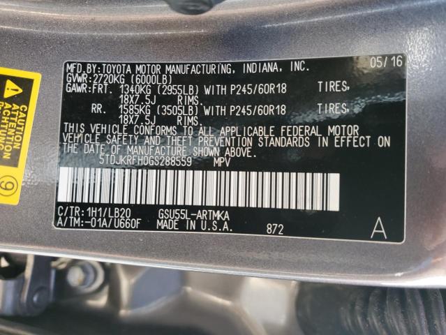 Photo 12 VIN: 5TDJKRFH0GS288559 - TOYOTA HIGHLANDER 