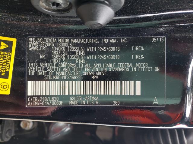 Photo 9 VIN: 5TDJKRFH1FS169255 - TOYOTA HIGHLANDER 