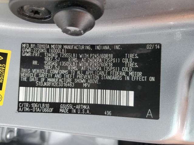 Photo 12 VIN: 5TDJKRFH2ES016463 - TOYOTA HIGHLANDER 