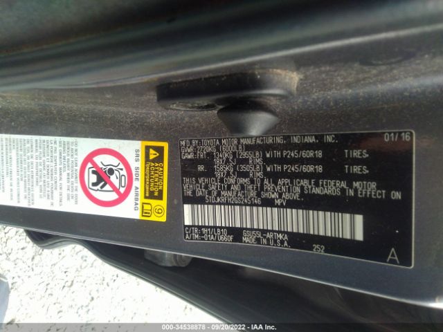 Photo 8 VIN: 5TDJKRFH2GS245146 - TOYOTA HIGHLANDER 