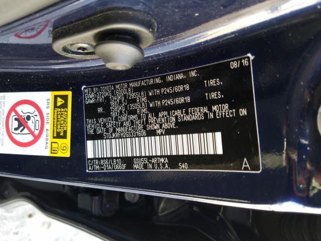 Photo 9 VIN: 5TDJKRFH2GS331606 - TOYOTA HIGHLANDER 