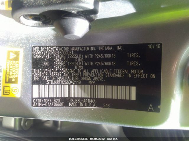 Photo 8 VIN: 5TDJKRFH2GS342119 - TOYOTA HIGHLANDER 