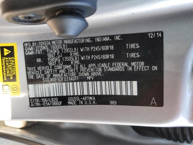 Photo 11 VIN: 5TDJKRFH3FS114077 - TOYOTA HIGHLANDER 