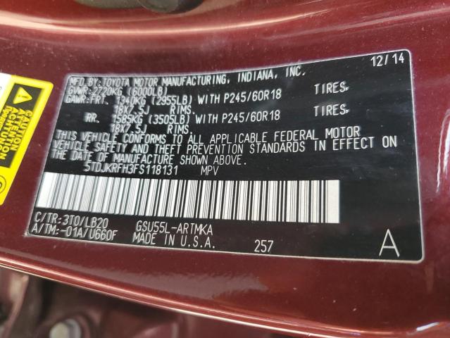 Photo 12 VIN: 5TDJKRFH3FS118131 - TOYOTA HIGHLANDER 