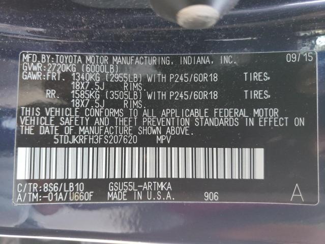 Photo 13 VIN: 5TDJKRFH3FS207620 - TOYOTA HIGHLANDER 