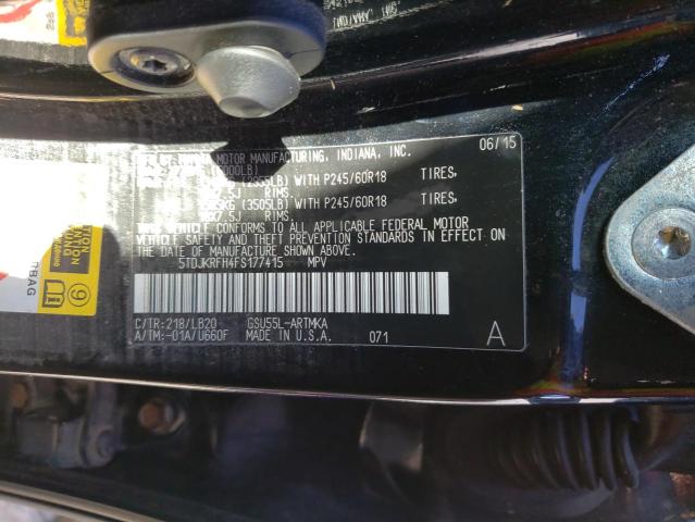 Photo 9 VIN: 5TDJKRFH4FS177415 - TOYOTA HIGHLANDER 