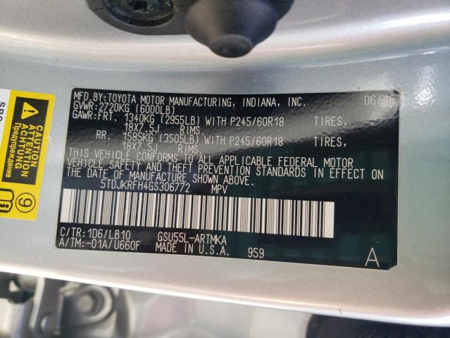 Photo 12 VIN: 5TDJKRFH4GS306772 - TOYOTA HIGHLANDER 