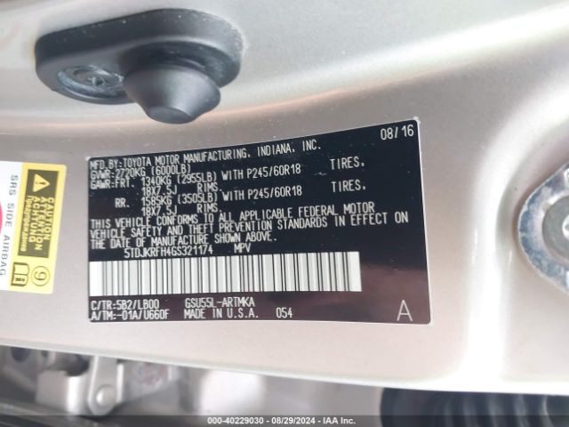 Photo 8 VIN: 5TDJKRFH4GS321174 - TOYOTA HIGHLANDER 