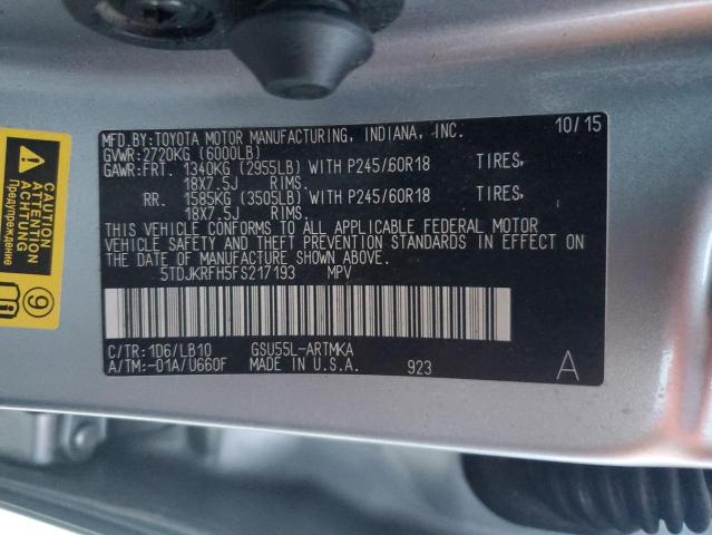 Photo 12 VIN: 5TDJKRFH5FS217193 - TOYOTA HIGHLANDER 