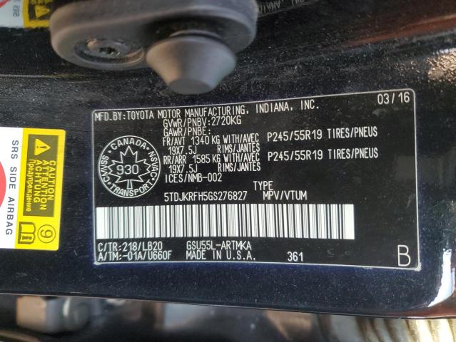 Photo 12 VIN: 5TDJKRFH5GS276827 - TOYOTA HIGHLANDER 