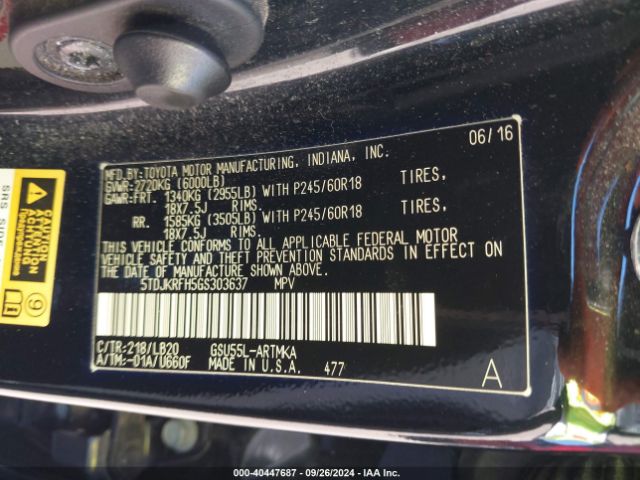 Photo 8 VIN: 5TDJKRFH5GS303637 - TOYOTA HIGHLANDER 