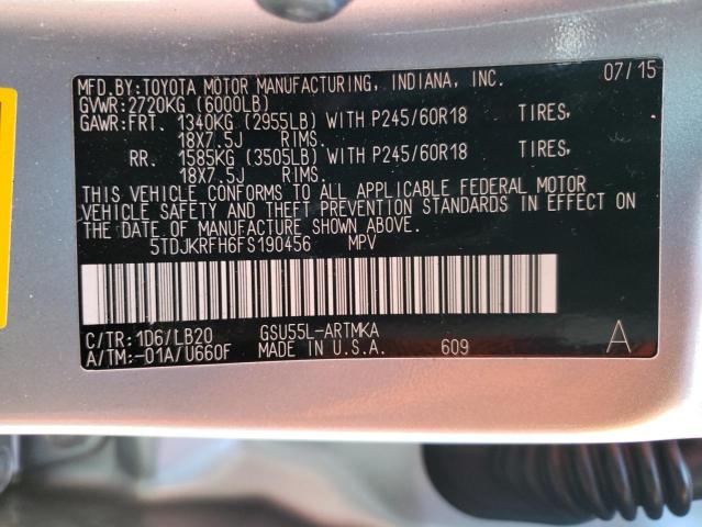 Photo 12 VIN: 5TDJKRFH6FS190456 - TOYOTA HIGHLANDER 