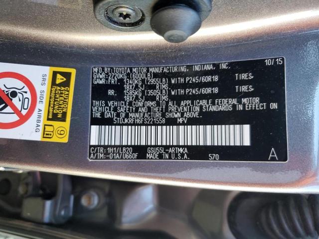 Photo 12 VIN: 5TDJKRFH6FS221558 - TOYOTA HIGHLANDER 