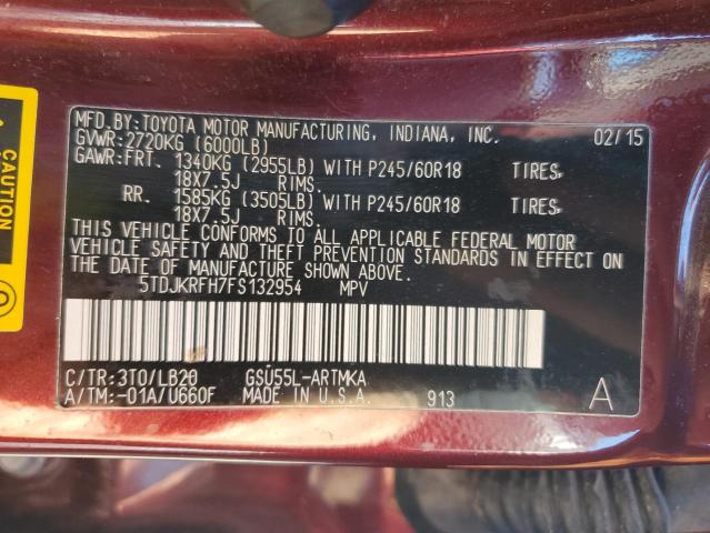 Photo 12 VIN: 5TDJKRFH7FS132954 - TOYOTA HIGHLANDER 