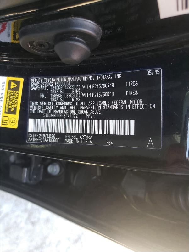 Photo 9 VIN: 5TDJKRFH7FS174122 - TOYOTA HIGHLANDER 