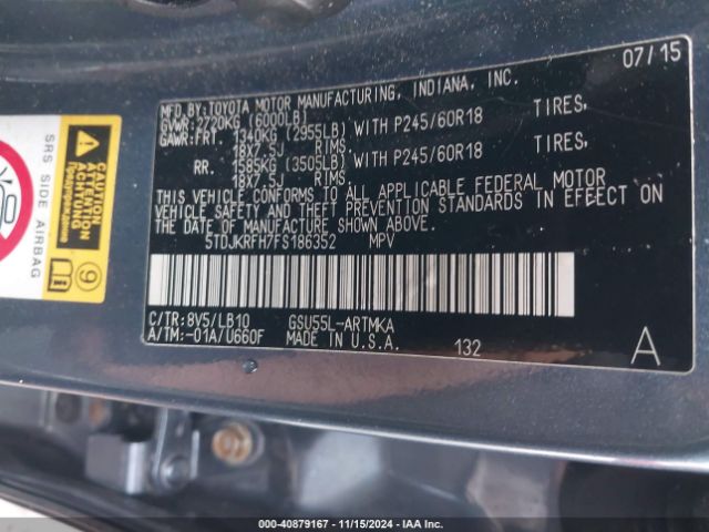 Photo 8 VIN: 5TDJKRFH7FS186352 - TOYOTA HIGHLANDER 