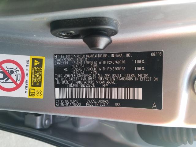 Photo 9 VIN: 5TDJKRFH8GS329097 - TOYOTA HIGHLANDER 