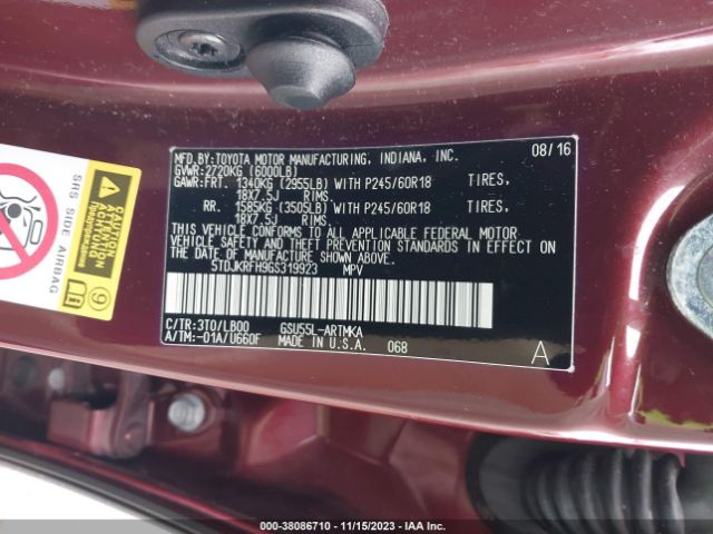 Photo 8 VIN: 5TDJKRFH9GS319923 - TOYOTA HIGHLANDER 