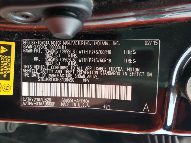 Photo 9 VIN: 5TDJKRFHXFS138490 - TOYOTA HIGHLANDER 