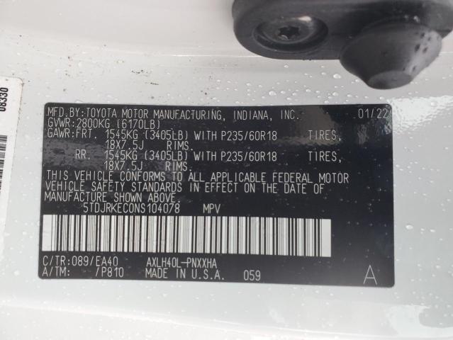 Photo 12 VIN: 5TDJRKEC0NS104078 - TOYOTA SIENNA XLE 