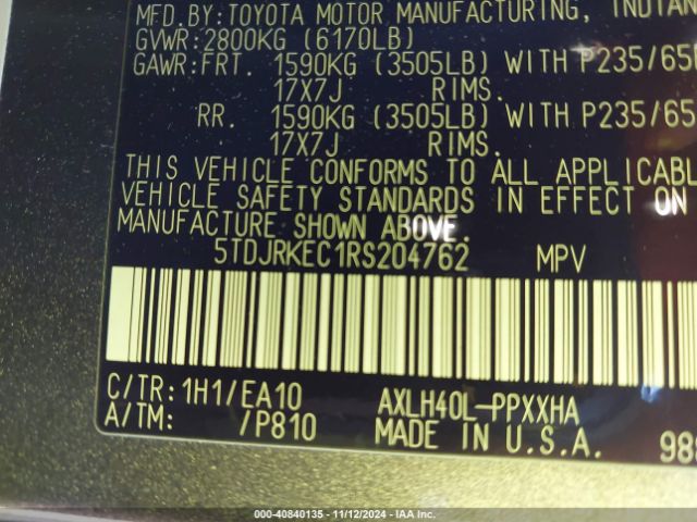 Photo 8 VIN: 5TDJRKEC1RS204762 - TOYOTA SIENNA 