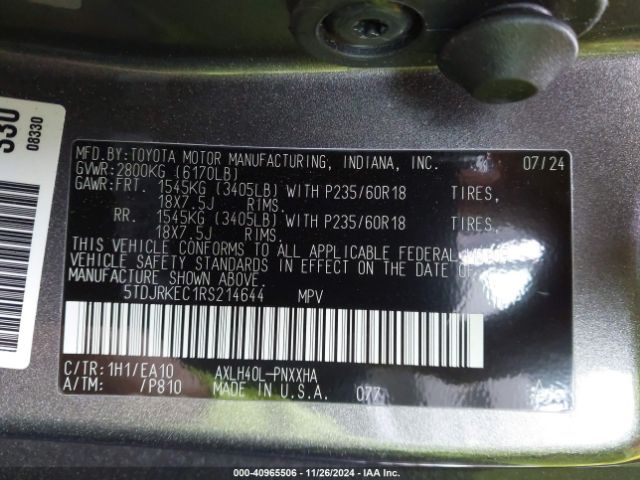 Photo 8 VIN: 5TDJRKEC1RS214644 - TOYOTA SIENNA 