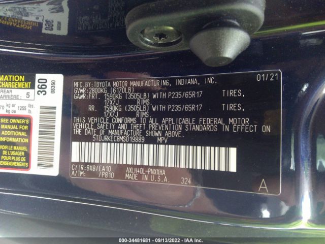 Photo 8 VIN: 5TDJRKEC8MS019889 - TOYOTA SIENNA 