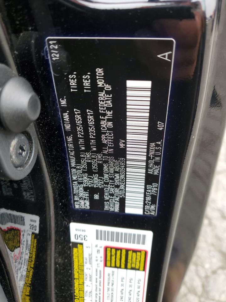 Photo 12 VIN: 5TDJRKEC9NS094859 - TOYOTA SIENNA 