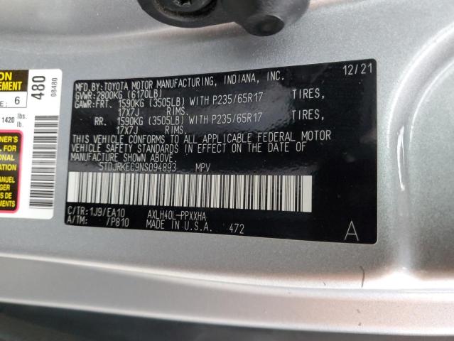 Photo 12 VIN: 5TDJRKEC9NS094893 - TOYOTA SIENNA XLE 