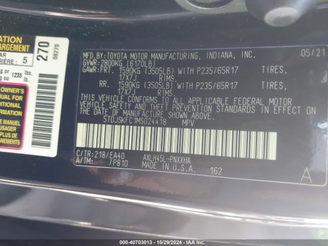 Photo 8 VIN: 5TDJSKFC1MS024418 - TOYOTA SIENNA 