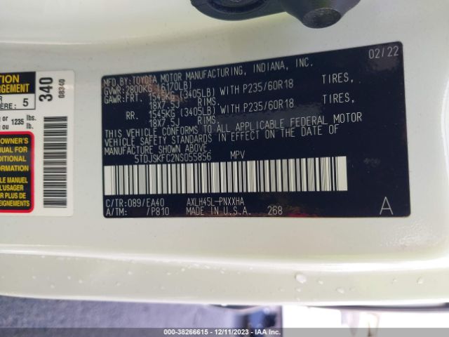 Photo 8 VIN: 5TDJSKFC2NS055856 - TOYOTA SIENNA 