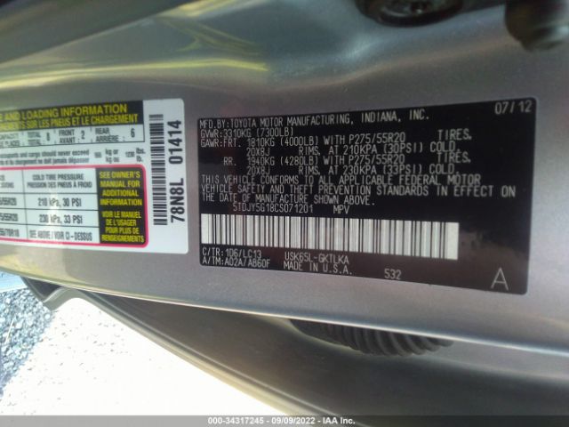 Photo 8 VIN: 5TDJY5G18CS071201 - TOYOTA SEQUOIA 