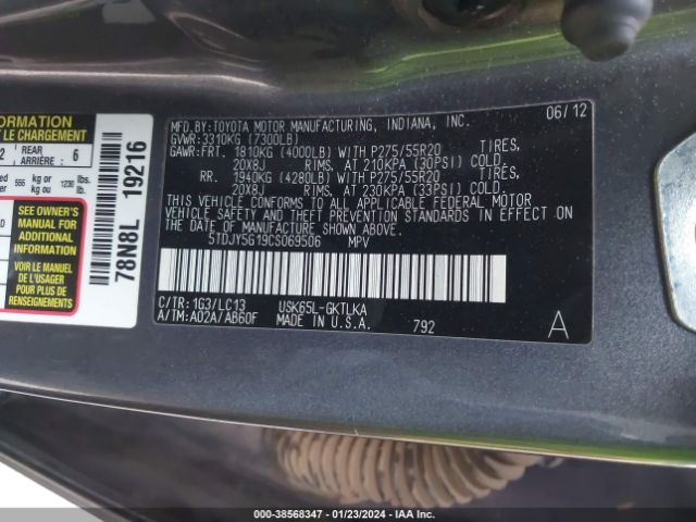 Photo 8 VIN: 5TDJY5G19CS069506 - TOYOTA SEQUOIA 