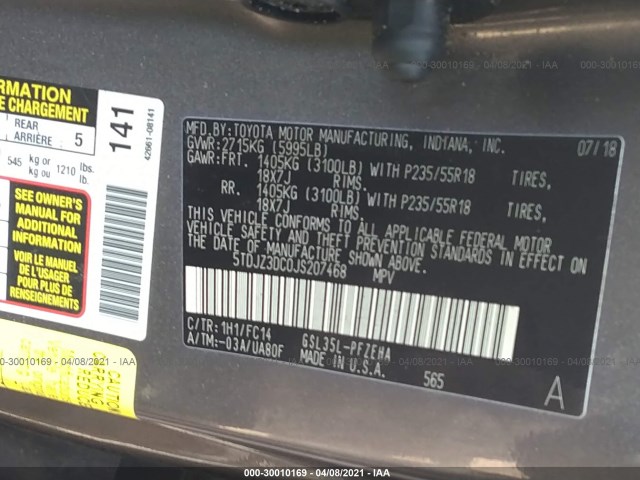 Photo 8 VIN: 5TDJZ3DC0JS207468 - TOYOTA SIENNA 