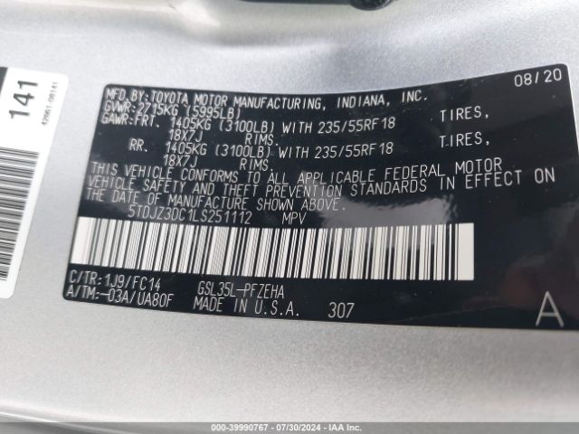 Photo 8 VIN: 5TDJZ3DC1LS251112 - TOYOTA SIENNA 