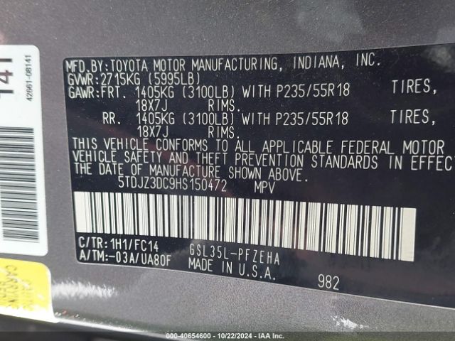 Photo 8 VIN: 5TDJZ3DC9HS150472 - TOYOTA SIENNA 