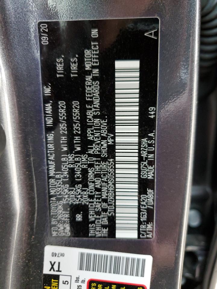 Photo 12 VIN: 5TDJZRBH6MS058554 - TOYOTA HIGHLANDER 