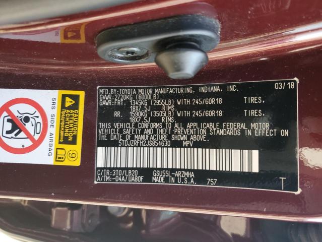 Photo 12 VIN: 5TDJZRFH2JS854630 - TOYOTA HIGHLANDER 