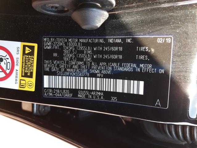 Photo 9 VIN: 5TDJZRFH2KS583778 - TOYOTA HIGHLANDER 